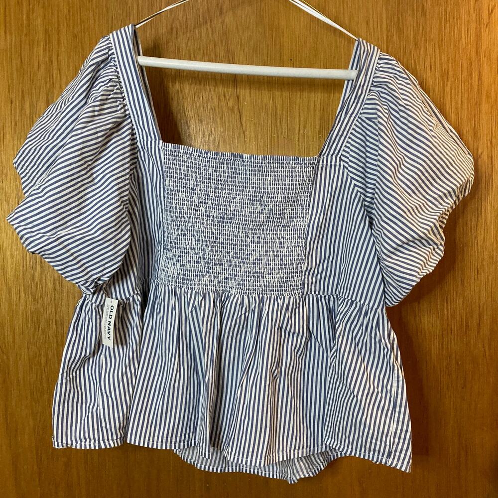 NWT Old Navy Striped Puff Sleeve Babydoll Blouse May All Day Blue Stripe Plus 2X - Picture 5 of 9